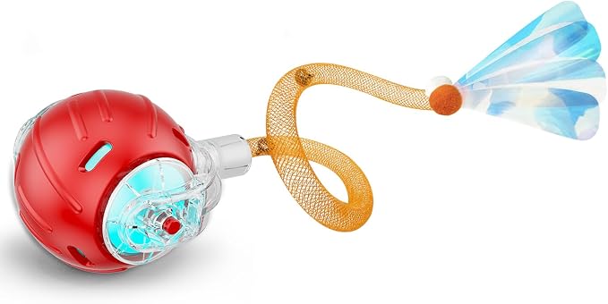 Jkanti Interactive Cat Toys for Indoor Cats,The 3rd Generation Agile Moving Cat Ball with Elastic Mesh Tail,Automatic Kitten Toys for Bored Indoor Cats (Red)