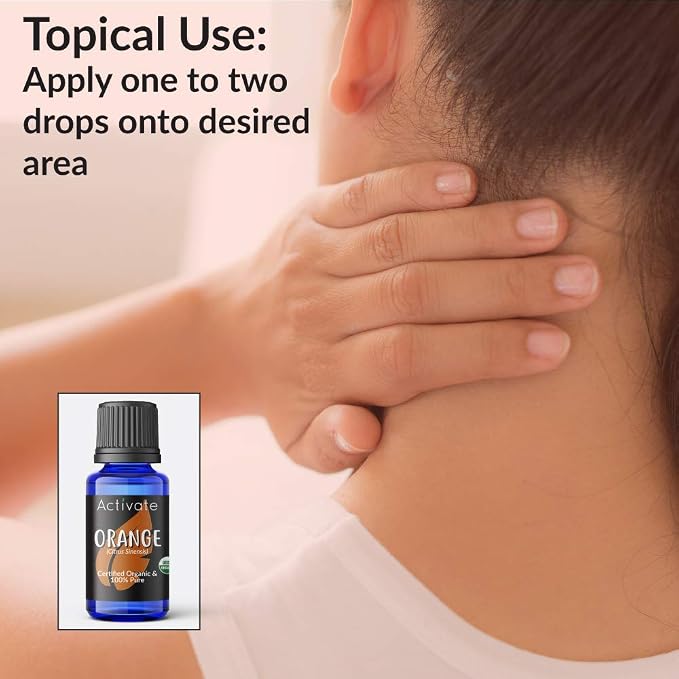 Activate Sweet Orange Organic Essential Oil 100% Pure, USDA Certified Organic, Premium Grade, Undiluted, Natural, Aromatherapy & Diffuser Use 10ml