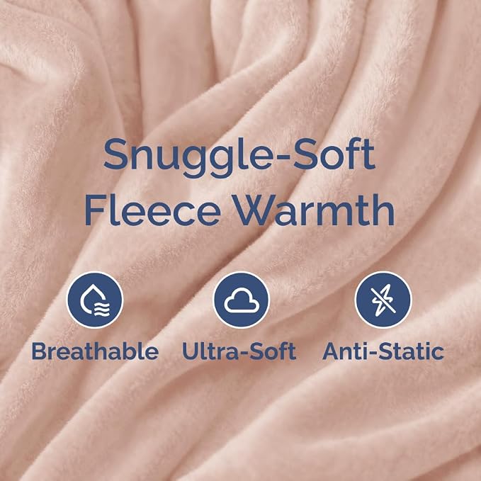Ultra Soft Fleece Throw Blanket - College Dorm Room Essentials - Rosewater | Flannel Fleece, Thick, Warm & Breathable, All Season Cozy, Anti-Static, Microplush, Lightweight for Couch, Bed & Dorm Bedding