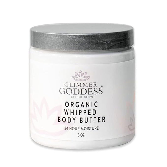 Glimmer Goddess Organic Whipped Body Butter for Women - Moisturizer Cream with Shea & Cocoa Butter, Almonds & Coconut Oil - Coconut Vanilla, 8oz