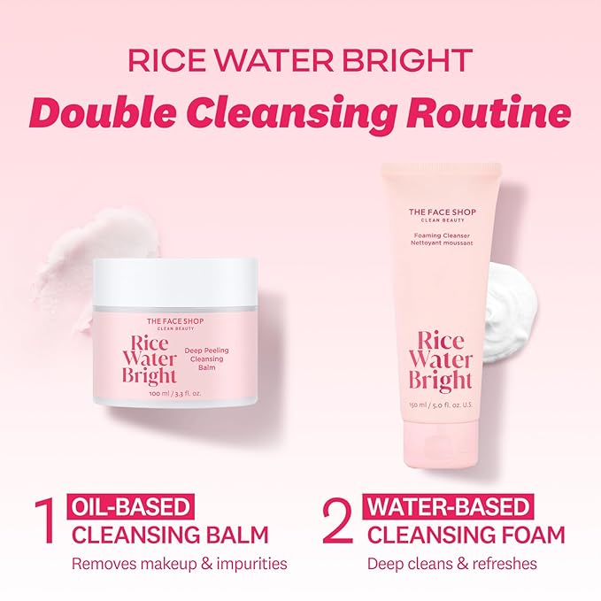 The Face Shop Rice Water Bright Cleansing Balm, Removes Makeup & SPF, 4-in-1 Makeup Remover, for All Skin Types, Korean Rice Extract, Lavender Oil, 100ml / 3.3 fl. oz.