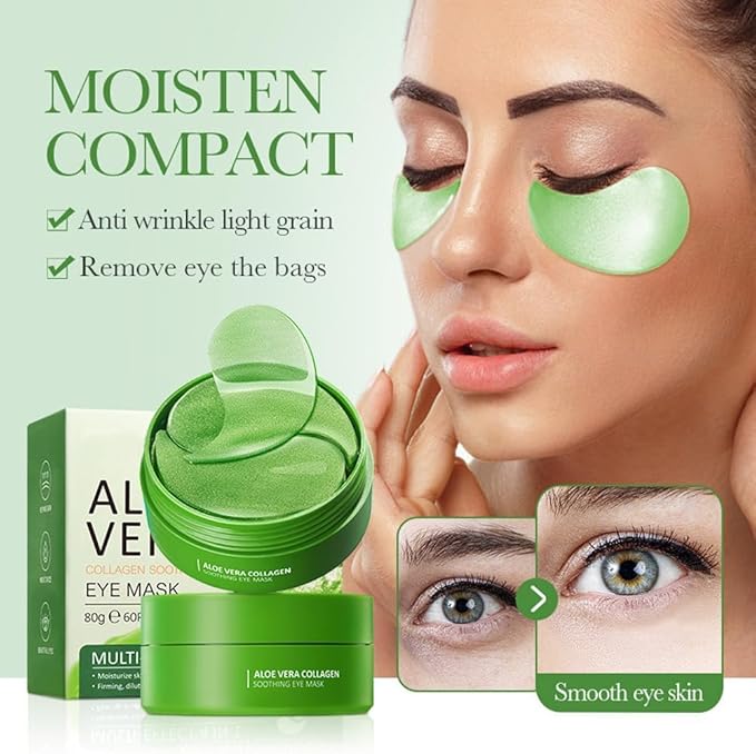 Under Eye Patches for Puffy Eyes and Dark Circles – 60 PCS Aloe Vera Under Eye Mask with Pure Natural Extracts to Combat Puffiness, Fine Lines, Wrinkles, and Bags, Parches Para Ojeras Y Bolsas