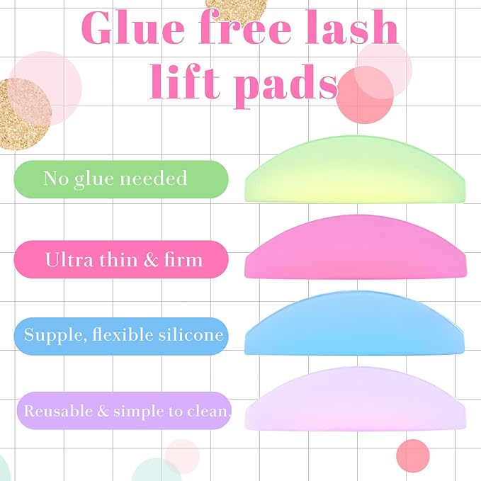 Molain 8 Pcs Flat Lash Lift Shields, Korean Lash Lift Pads Ultra-Thin Self Adhesive Reusable Lashes Lifts Shields Eyelashes Glueless Pad for Salon Perming Glueless Softening Pads
