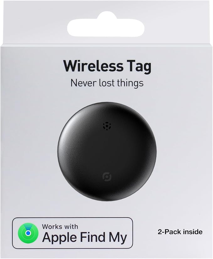 2-Pack Air Tracker Tags, [Apple MFi Certified] Works with Apple Find My (iOS Only) for Worldwide Tracking, Bluetooth Locator with Replaceable Battery for Keys, Pets, Cars, Luggage, Backpacks