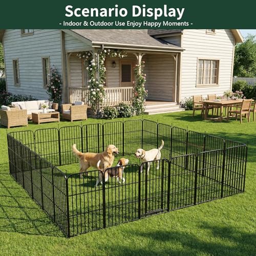 Metal Dog Playpen 40" 24 Panels with 2 Doors for Medium Large Dogs, Indoor Outdoor Exercise Pen for Yard RV Camping, Thickened Steel Tube, Gravity Lock & Ball Head Iron Rods