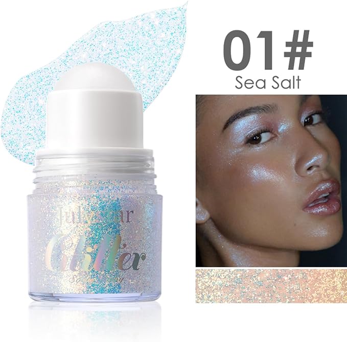 2PCS Roll-on Body Glitter Gel for Face Hair,Chameleon Color Changing Glitter Holographic Gel Under Light, Chunky Mermaid Sequins Festival Party Rave Accessories Shimmer Makeup