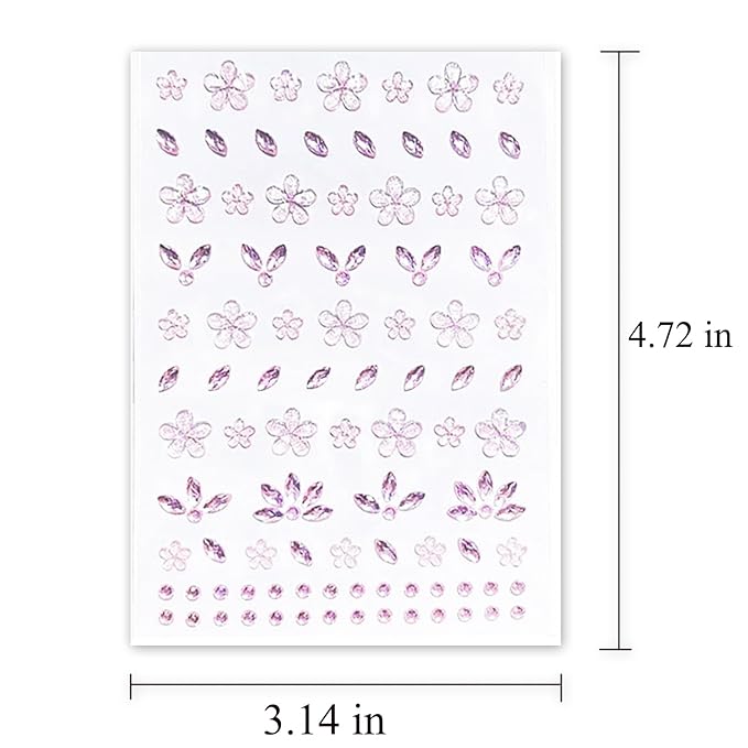 Purple Flower Face Tattoo Sticker - 172+pcs Summer Face Jewelry for Girls- Self-Adhesive Rhinestones for Eyes, Face, Nail Body – Festival Halloween Christmas Cosplay Makeup Decoration (purple)