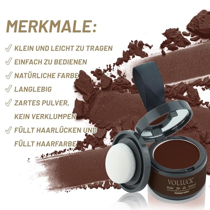 VOLLUCK Root Touch up Powder, Instant Hairline Powder for Thinning Areas and Gray Hair Coverage, Natural and Non-greasy Root Cover up for Women and Men (Hazel Brown, 0.14 Ounce)