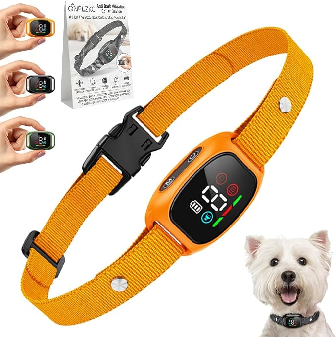 Anti Bark Vibration Collar Device for Large Medium Small Dogs 6-150lbs Smart Ai Automatic Puppy Dog Beep No Shock Barking Training Collars Rechargeable IP67 Waterproof Adjustable 8 Sensitivity