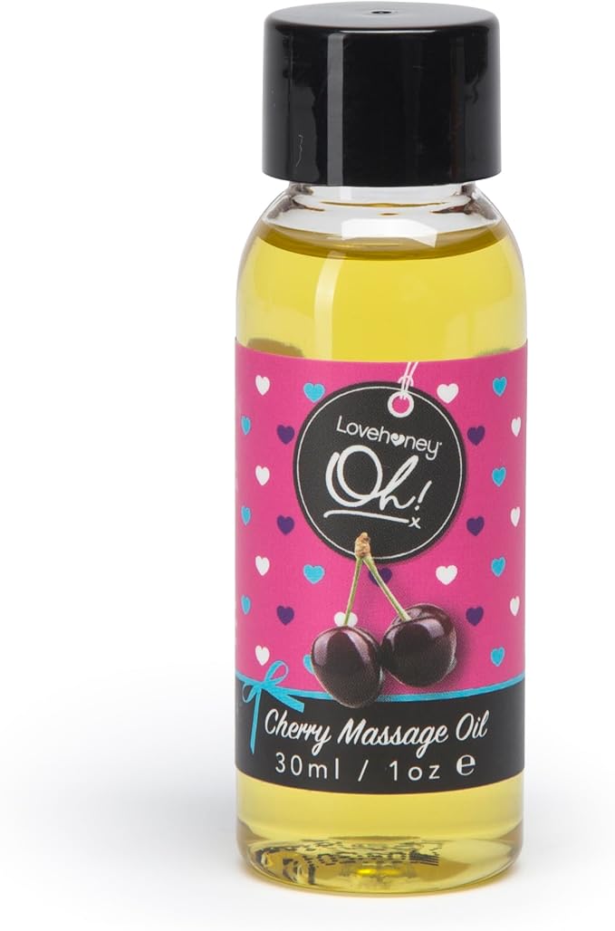 Lovehoney Cherry Flavored Massage Oil 1 fl oz & Red Handheld Body Massager Tool | Relaxation Massage Bundle