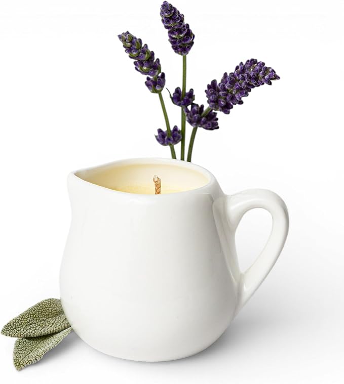 Massage Candle Violets & Muguet – Warm Body Oil Candle with Natural Butters – Sensory Self-Care & Skin Moisturizing – 2.6 Oz White Carafe with Handle – Second Life Sixty Eight