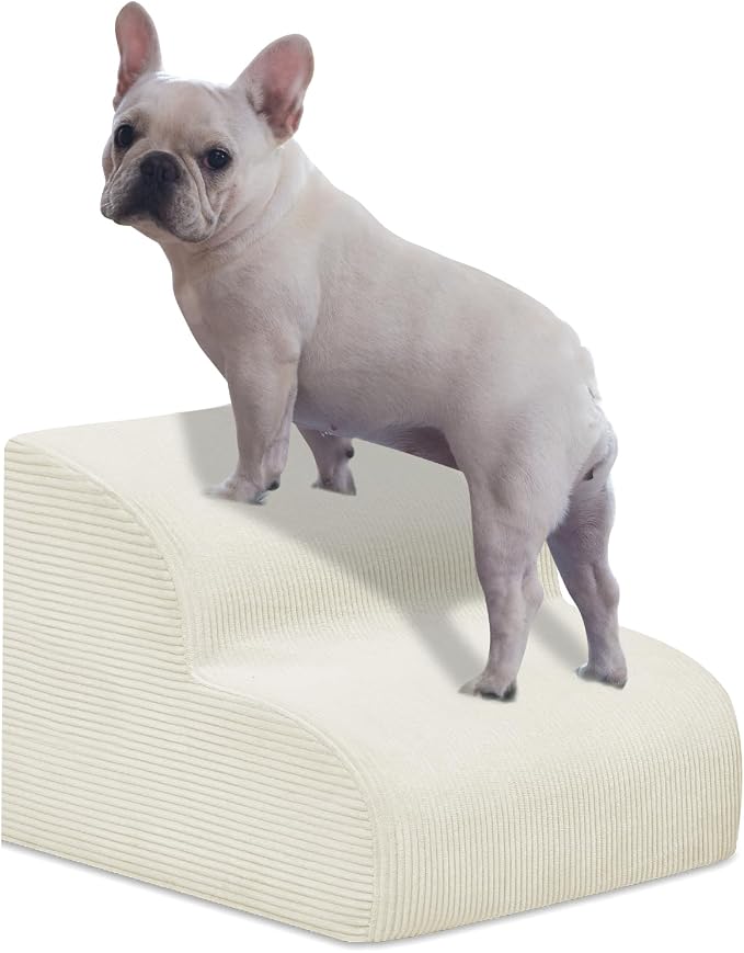 Mesa Lemon 2 Step Dog Stairs Pet Ramp for High Beds, Sofas and Cars | High Density Foam, Non-Slip Bottom, Removable Washable Cover, Portable Handle, Holds Up to 50 lbs, 11.8 Inch Height