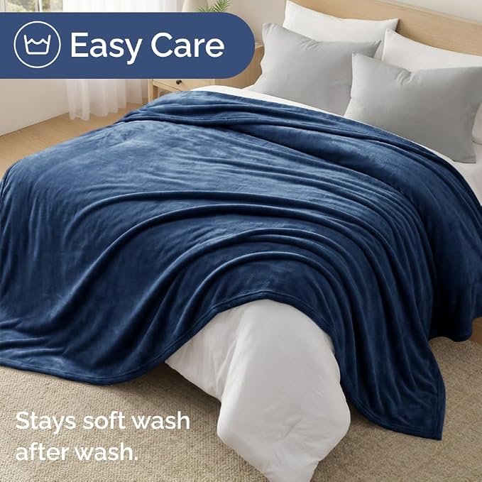 Fleece Blanket Queen Size - Ultra-Soft Warm Flannel Fleece Blanket - Navy | Soft, Warm, Outdoor Picnic Blanket for Camping, Travel, Lightweight, Cozy, Anti-Static, Home Decor Gifts for Men & Women