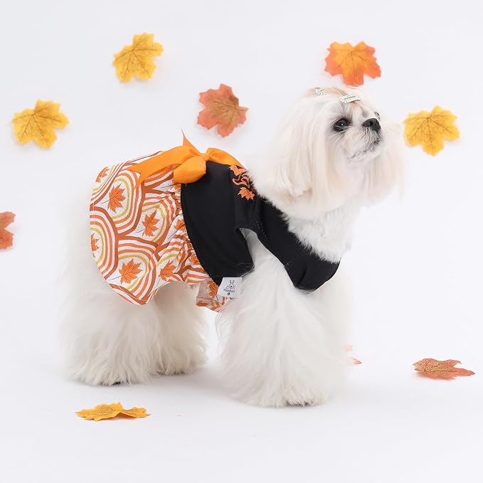 CuteBone Dog Mesh Dress Thanksgiving Puppy Sundress Pet Outfit Summer Fashion for Small Dogs Girl Cat Clothes