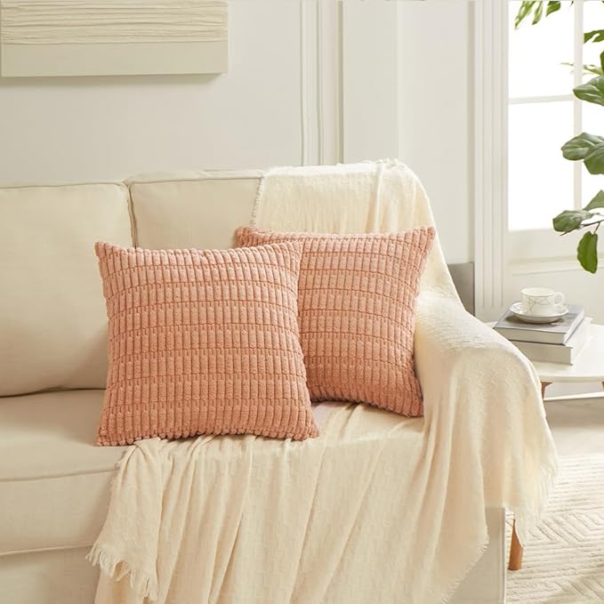 Fancy Homi 4 Packs Decorative Throw Pillow Covers for Living Room Couch Bed, Modern Farmhouse Boho Home Décor Accent Cushion Case, 24" x 24", Peach