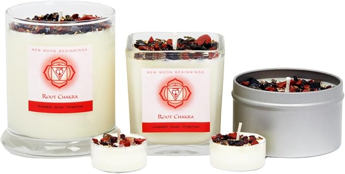 Root Chakra Candle by New Moon Beginnings - Chakra Candles - Herb, Flower, & Crystal Candles - Aromatherapy Candles - Soy Candle
