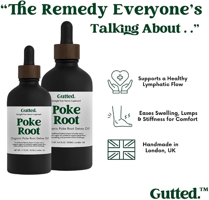 Organic Poke Root & Castor Oil Drops | Herbal Lymphatic for Swollen Lymph Nodes, Joint Support, Circulation & Fluid Balance | Natural Deep Tissue Relief | 20ml (0.68 fl oz)