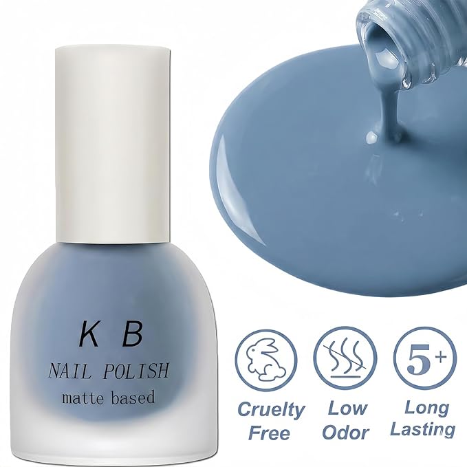 Matte Light Blue Nail Polish Quick Dry, Soft Nail Polish Air Dry, Vegan Non Toxic Fingernail Color for Women Girls, Dusty Blue Matte Finish