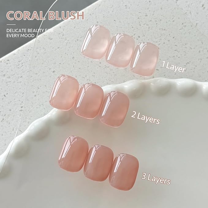 GAOY Nude Jelly Gel Nail Polish, 16ml Sheer Translucent Netural Soak Off Gel Polish, UV Light Cure for Nail Art DIY at Home, 3154 Coral Blush