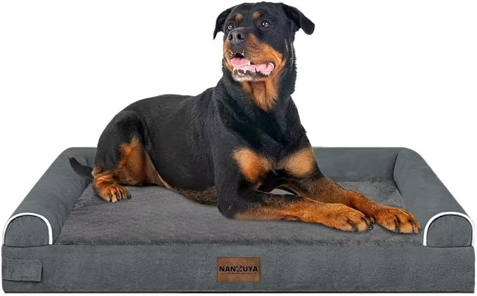 Orthopedic Dog Bed for XX-Large Dogs, 44 x 34 Inch, Dark Grey | Egg crate foam for joint support, 3-sided bolster pet sofa, waterproof lining, washable cover, and non-skid base