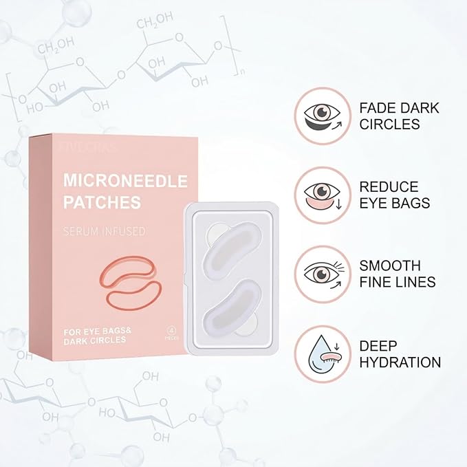 4 Pairs Micro Eye Patches, Under Eye Patches for Puffy Eyes & Dark Circles, Dissolving Micro-Dart Eye Patches with Hyaluronic Acid, Peptides & Vitamin C, Wrinkle & Smile Line Patches for Eye Care
