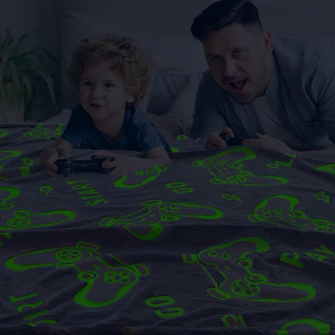 Glow in The Dark Blanket Gaming Controller Glowing Throw Blanket Gamer Plush Luminous Blankets and Throws Soft Throw Gift for Kids Girls Boys Birthday Graduation Thanksgiving 60" x 80"