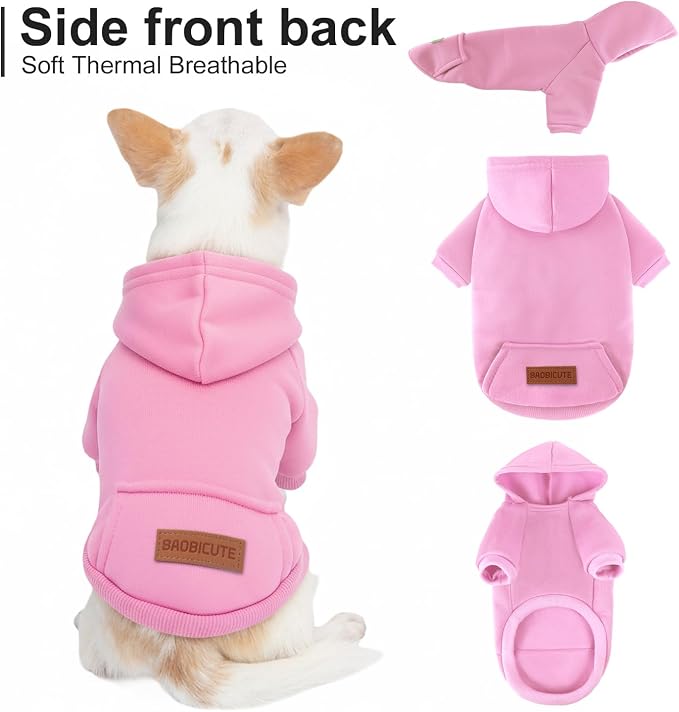 1 Pack Dog Hoodie Warm Hood Dog Sweater Cold Weather Small Dogs Sweatshirt Comfort Pet Clothes for Small Medium Dogs with Pockets Cats Chihuahua Clothes for Male Female Girl Boy Sporty Daily Wear