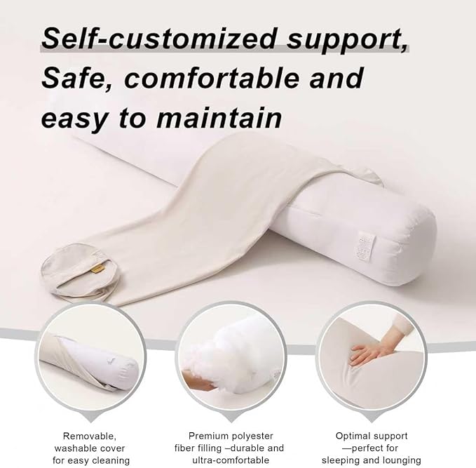 Body Pillow for Adults,Long Round Pillow,Big Cylindrical Pillow,Large Full Bolster Pillows for Side Sleepers (Misty White, 39.37"*7.87")