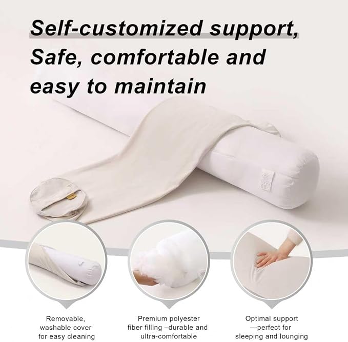 Body Pillow for Adults,Long Round Pillow,Big Cylindrical Pillow,Large Full Bolster Pillows for Side Sleepers (Misty White, 47.24"*7.87")