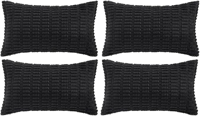 Fancy Homi 4 Packs Decorative Throw Pillow Covers for Living Room Couch Bed, Modern Farmhouse Boho Home Décor Accent Cushion Case, 20" x 12", Black