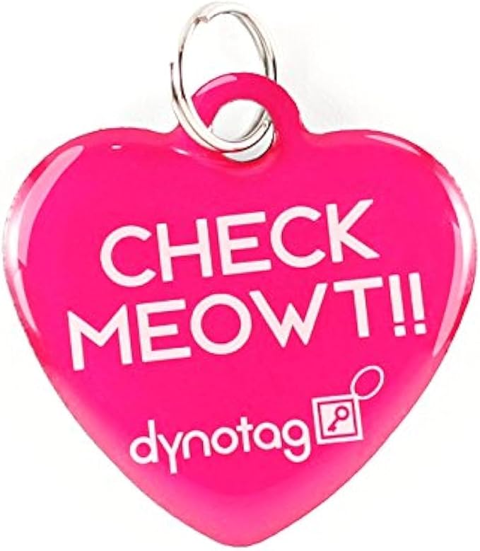 Dynotag® Web Enabled Super Pet ID Smart Tag with DynoIQ™ & Lifetime Recovery Service. Play Series: Deluxe Coated Steel - Heart (Check Meowt)