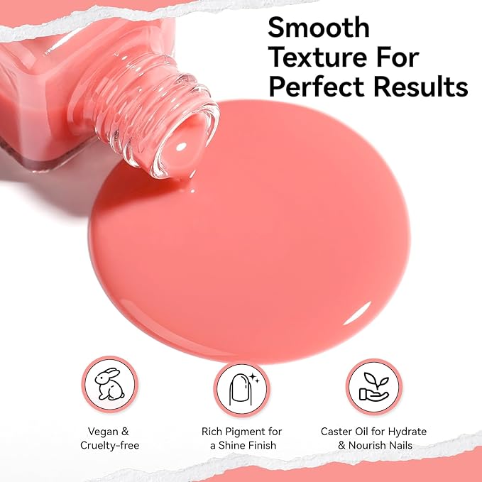 Pink Nail Polish Fast Dry Sheer Tinted Blush Rose Fingernail Polish, Jelly Pink 12-Toxic Free Vegan Rich in VE Nail Lacquer for All Tone Skin Home DIY Nail Art Gift for Women Girls