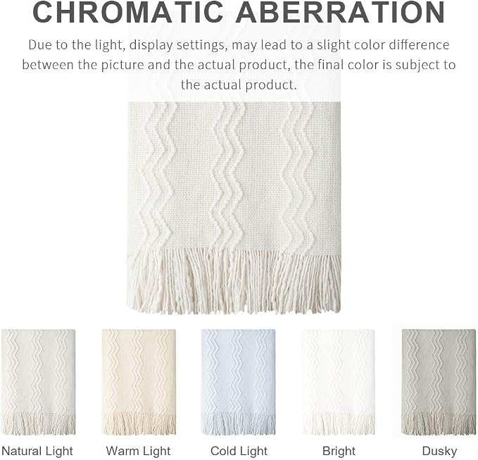 BOURINA Off White Throw Blanket 60x80Inch Boho Knit Soft Throw Sofa Blanket | Knitted Throw Blanket 60x80 Inches, Soft Lightweight Boho Weave Throw Decorative Couch Blanket for Living Room Bedroom Chair