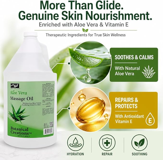 PRONAIL Professional Massage & Body Oil – Aloe Vera & Vitamin E Formula for Full Body, Hands & Feet | Soothing, Non-Greasy, High-Absorption | Salon & Spa Backbar | 128 oz (1 Gallon)