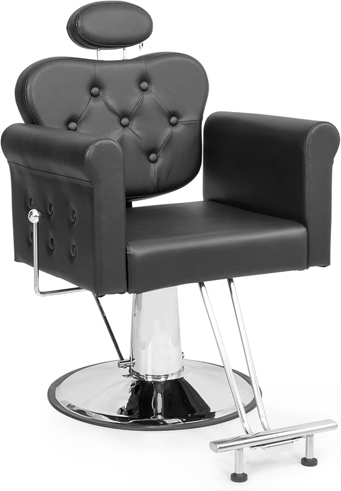 OmySalon All Purpose Salon Chair with Reclining Back & Tufted Button, Stylist Chairs for Salon, Barber Chair Heavy Duty Hair Chair for Braiding Makeup Threading Waxing, Black