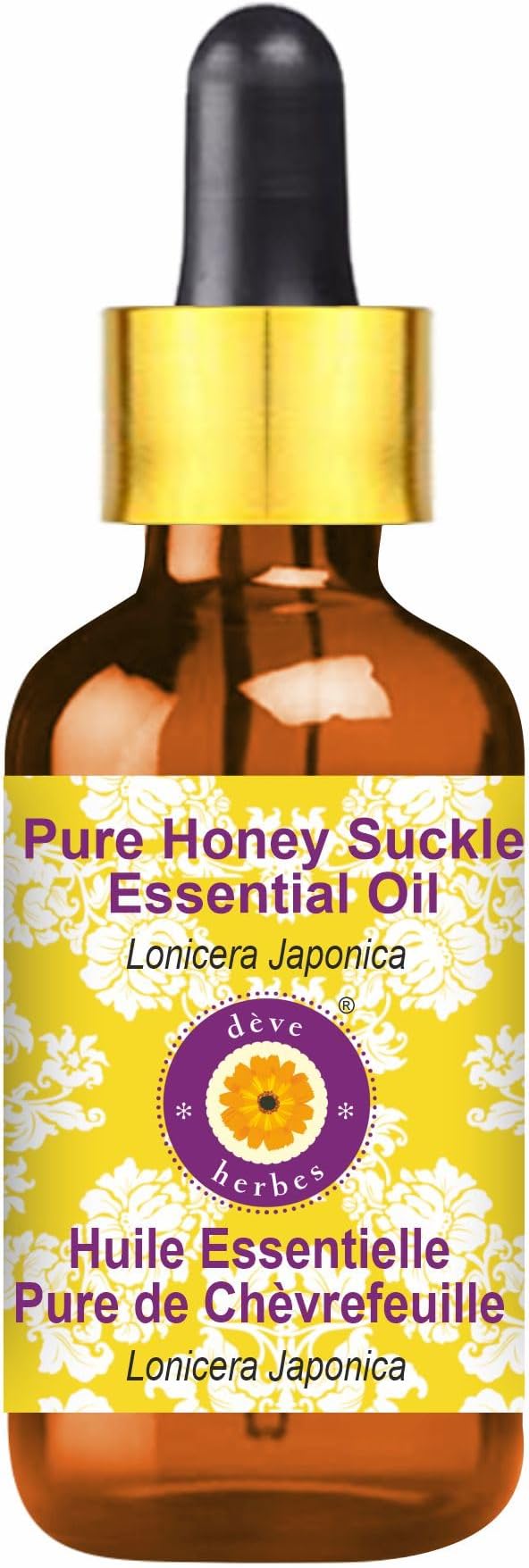 Deve Herbes Pure Honey Suckle Essential Oil (Lonicera Japonica) with Glass Dropper Steam Distilled 10ml(0.33oz)