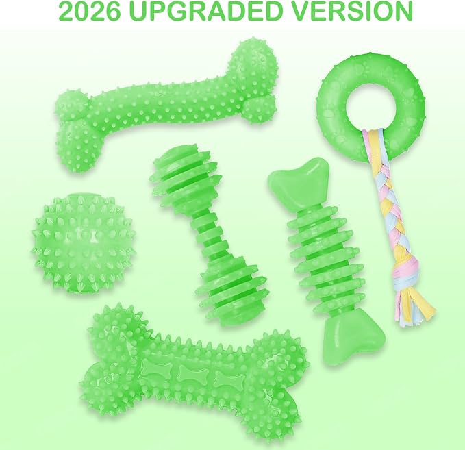 Puppy Toys, 6 Pack Dog Chew Toys for Puppy, Cute Green Small Dog Toys Teething Toys for Puppies, Soft Durable Interactive Chew Toy for Small Dogs