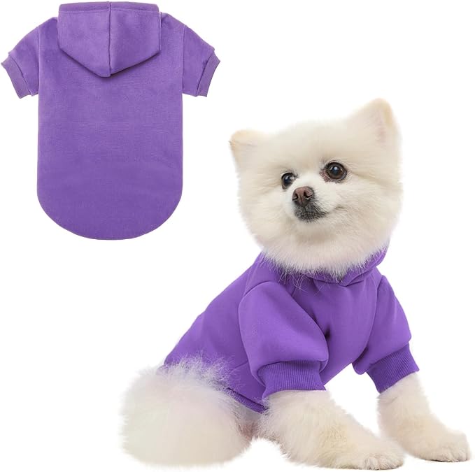 BINGPET Dog Hoodie for Small Dogs, Soft Pullover Pet Sweater | Warm Dog Sweatshirt Clothes, Winter Hooded Outfit for Girl Boy Dogs Puppy, Chihuahua Cold Weather Coats Wear, Purple S