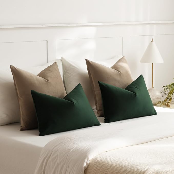 Throw Pillow Covers 16x16 Taupe: Pack of 2 Cozy Soft Velvet Square Modern Luxury Decorative Throw Pillow Cases for Sofa Couch Living Room Bed Home Decor