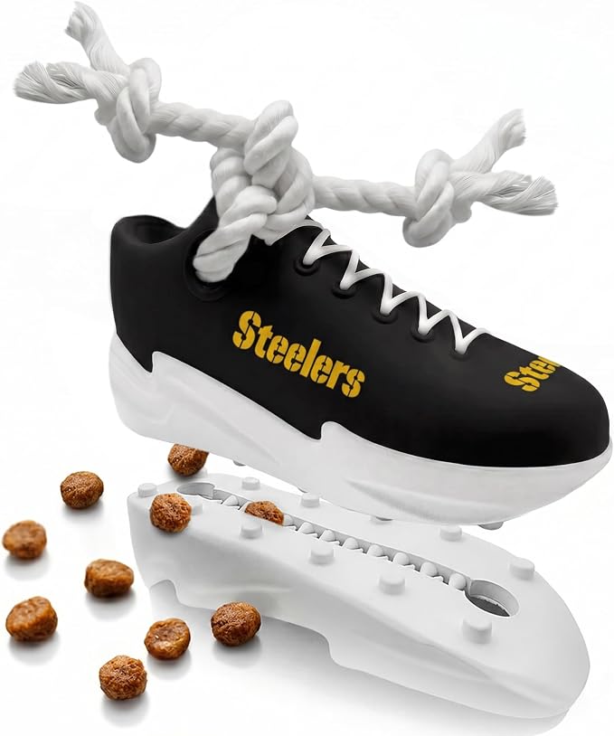 Pets First NFL Pittsburgh Steelers Cleat Sneaker Spike Dog Toy, Football Treat Dispenser Chew Toy for Dogs, Interactive Rope Tug Toy, Slow Feeder Natural Rubber Dog Toy with Official Team Logo