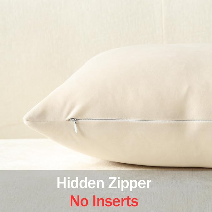 Euro Sham Covers 24x24 Cream: Pack of 2 Cozy Soft Velvet Square Modern Luxury Decorative Throw Pillow Cases for Sofa Couch Living Room Bed Home Decor