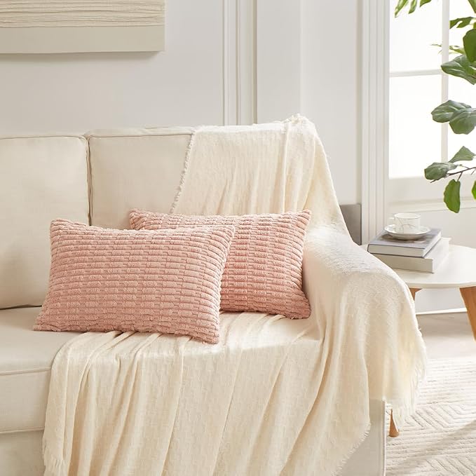 Fancy Homi 4 Packs Decorative Throw Pillow Covers for Living Room Couch Bed, Modern Farmhouse Boho Home Décor Accent Cushion Case, 20" x 12", Blush Pink