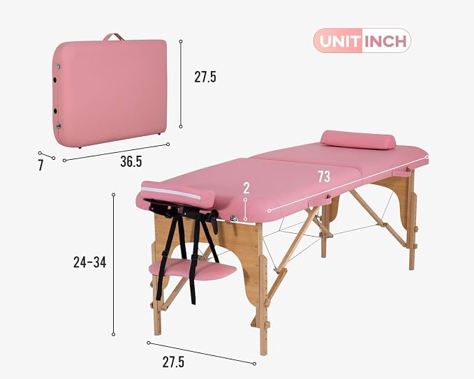 BestMassage Massage Bed Portable Massage Table 28 inch Wide Lash Bed Height Adjustable 2 Folding Spa Table with Half Bolster Oxford Bag for Spa Footmassage Facial CareSpa Tattoo