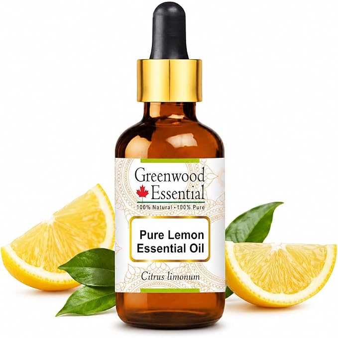 Greenwood Essential Pure Lemon Essential Oil (Citrus limonum) with Glass Dropper Steam Distilled 30ml (1 oz)