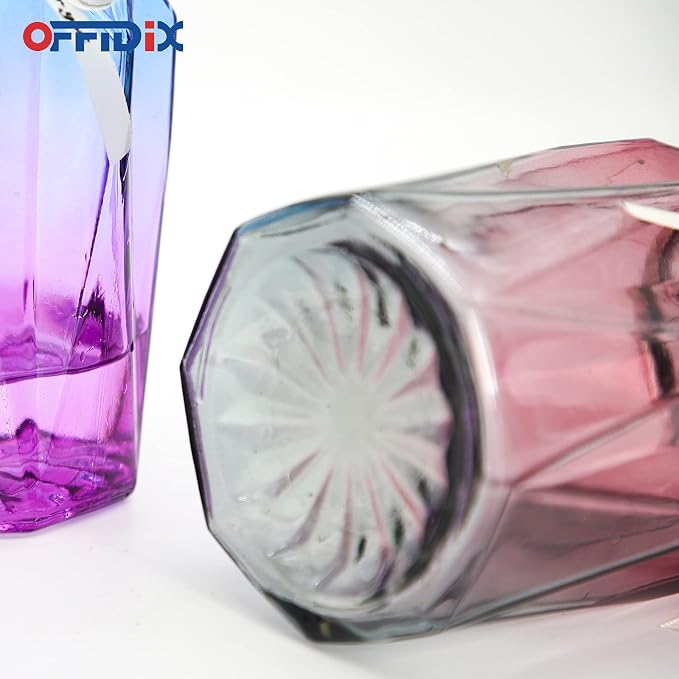Flower Vase, Gradient Multicolor with Geometric Faceted Design Art Decorative Glass Vase for Wedding, Dinning, Bookshelf, Home Decoration or Gift
