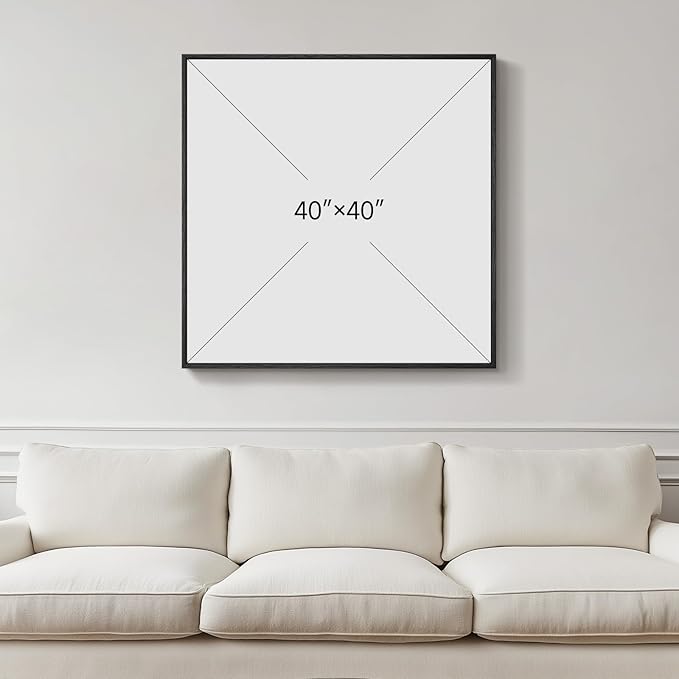 Extra Large Framed Blue Abstract Wall Art for Living Room, Oversized Square Modern Canvas Prints Paintings for Walls, Minimalist Blue White Gold Pictures for Dining Bedroom Hallway Wall Decor 40x40 In