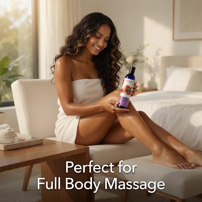 Watermelon Flavored Massage Oil for Couples – Edible Massaging Lotion with Vitamin E, Sweet Almond and Coconut Oil is Non Sticky and Gentle on Skin – Natural, Relaxing and Vegan (4 oz)