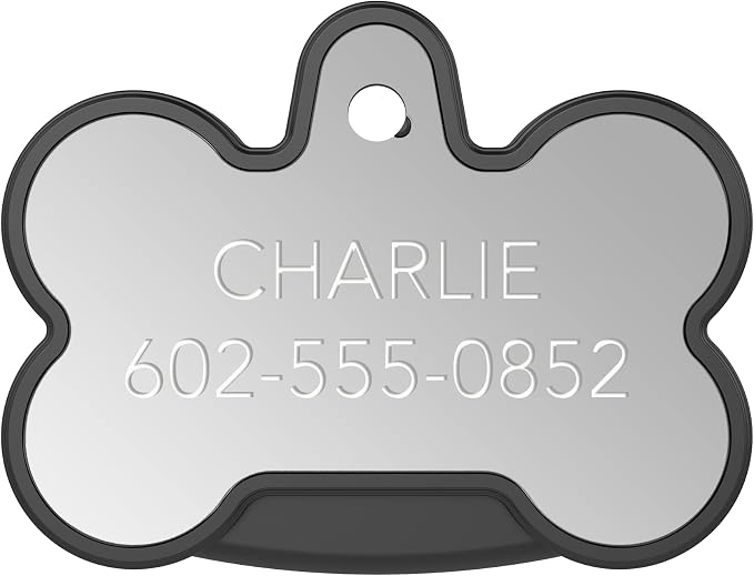 YIP Smart Tag ID & Custom Engraved Dogs Tracker - Compatible with Samsung Galaxy (No GPS Subscription Or Monthly Fee) Pets Collar Location Bone Silver