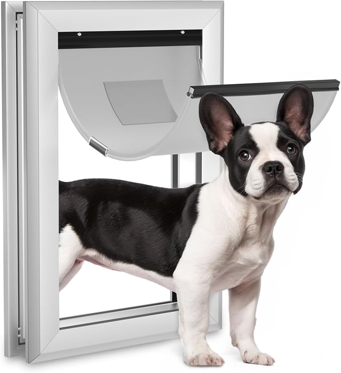 Ownpets Aluminum Dog Door for Medium Dogs, Lockable & Weatherproof | For Dogs Up to 40lbs, 12.2x16.5in Opening, Magnetic Seal Flap, Dual Security Locks, Rust-Proof Aluminum Sturdy Frame
