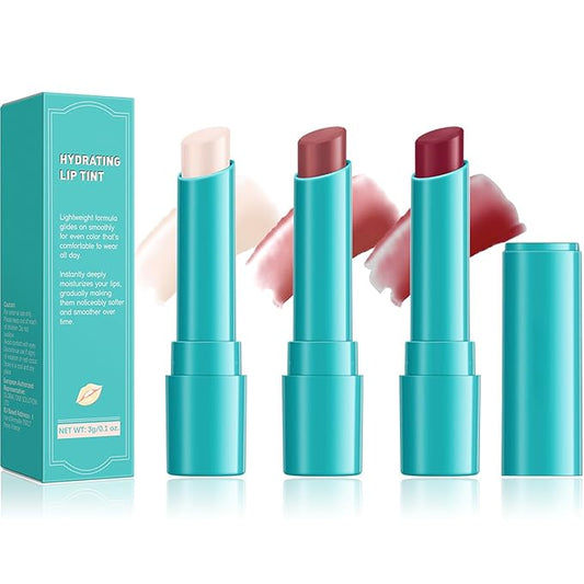 3PCS Hydrating Lip Tint Lipstick Set,Long-Lasting Matte Finish Moisturizing Tinted Balm,Natural Ingredients Strong Moisturizing Lipstick,Waterproof Lip Gloss Non-Stick Cup Lip Tint Stain(SET A)